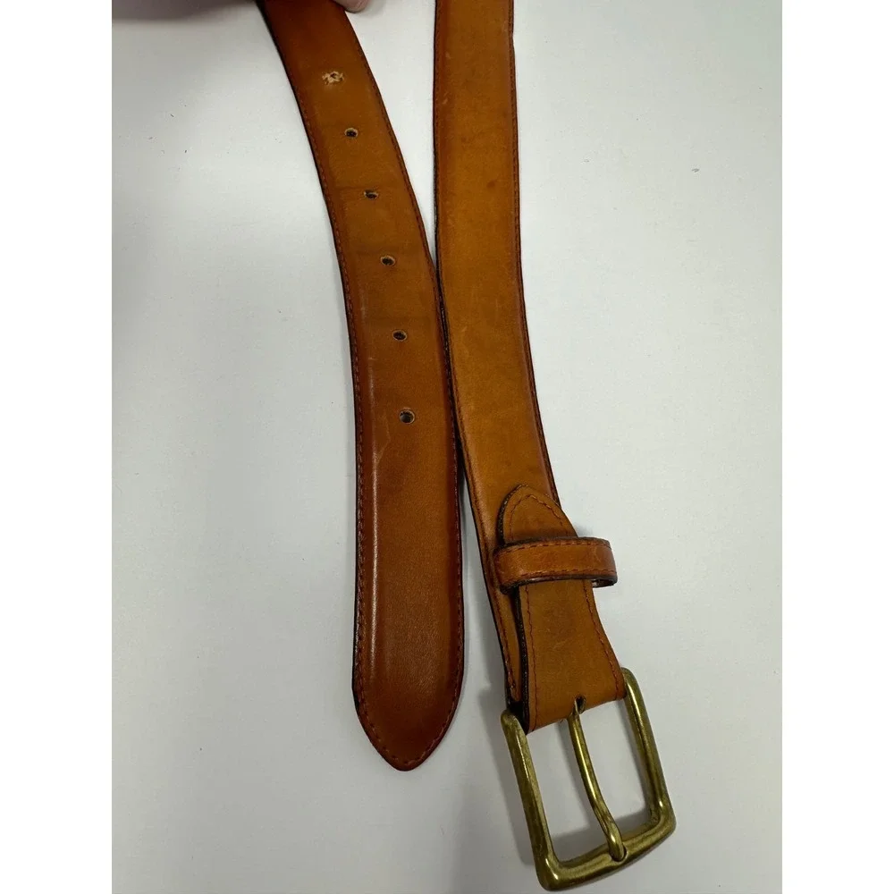 Orvis Men's Sz 44 Brown Leather Belt Made In England Solid Brass Buckle V5